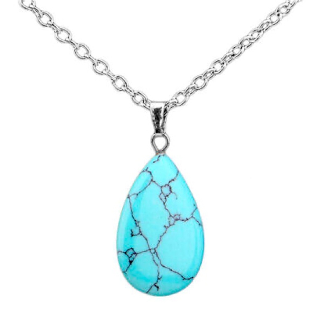 New Handmade 925 Sterling Silver Natural Turquoise Water Drop Necklace - Picture 1 of 15